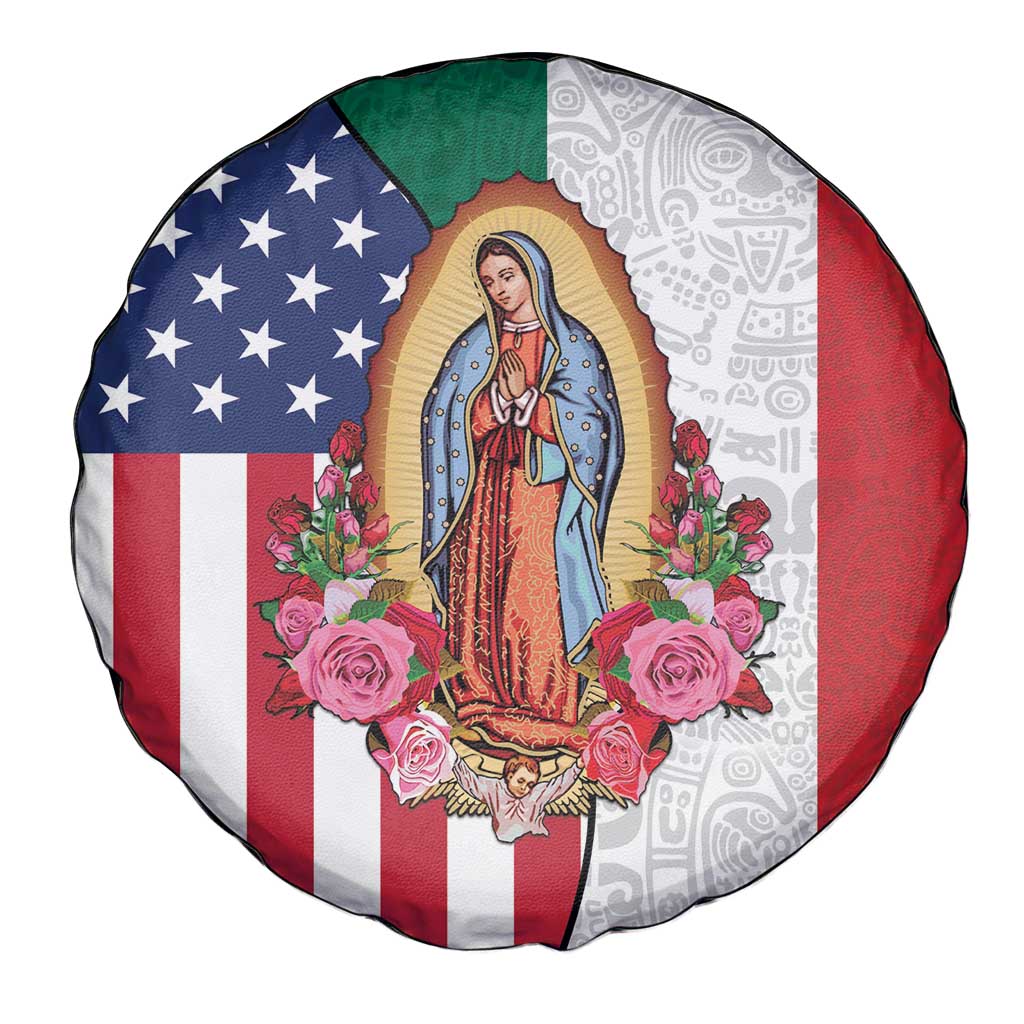 Guadalupe Virgin Mary Spare Tire Cover Mexican American Flag - Wonder Print Shop