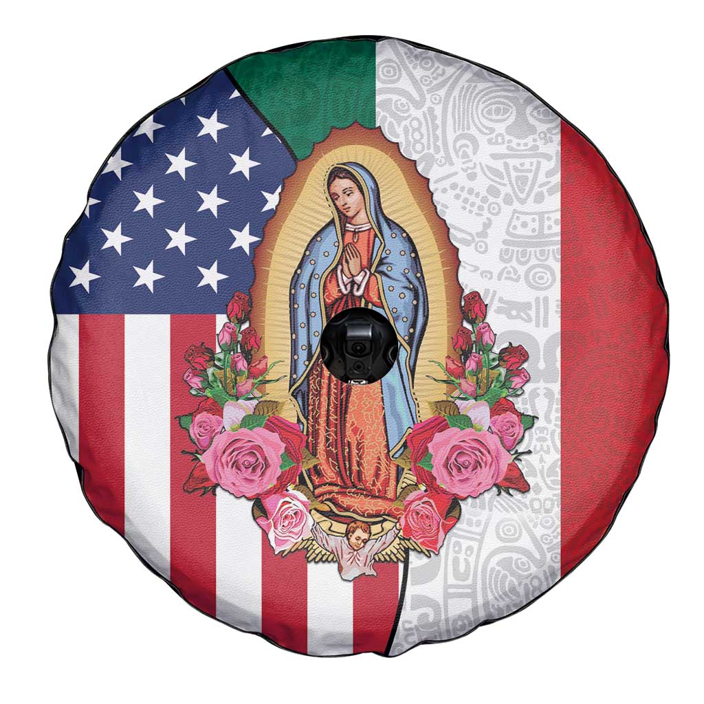 Guadalupe Virgin Mary Spare Tire Cover Mexican American Flag - Wonder Print Shop