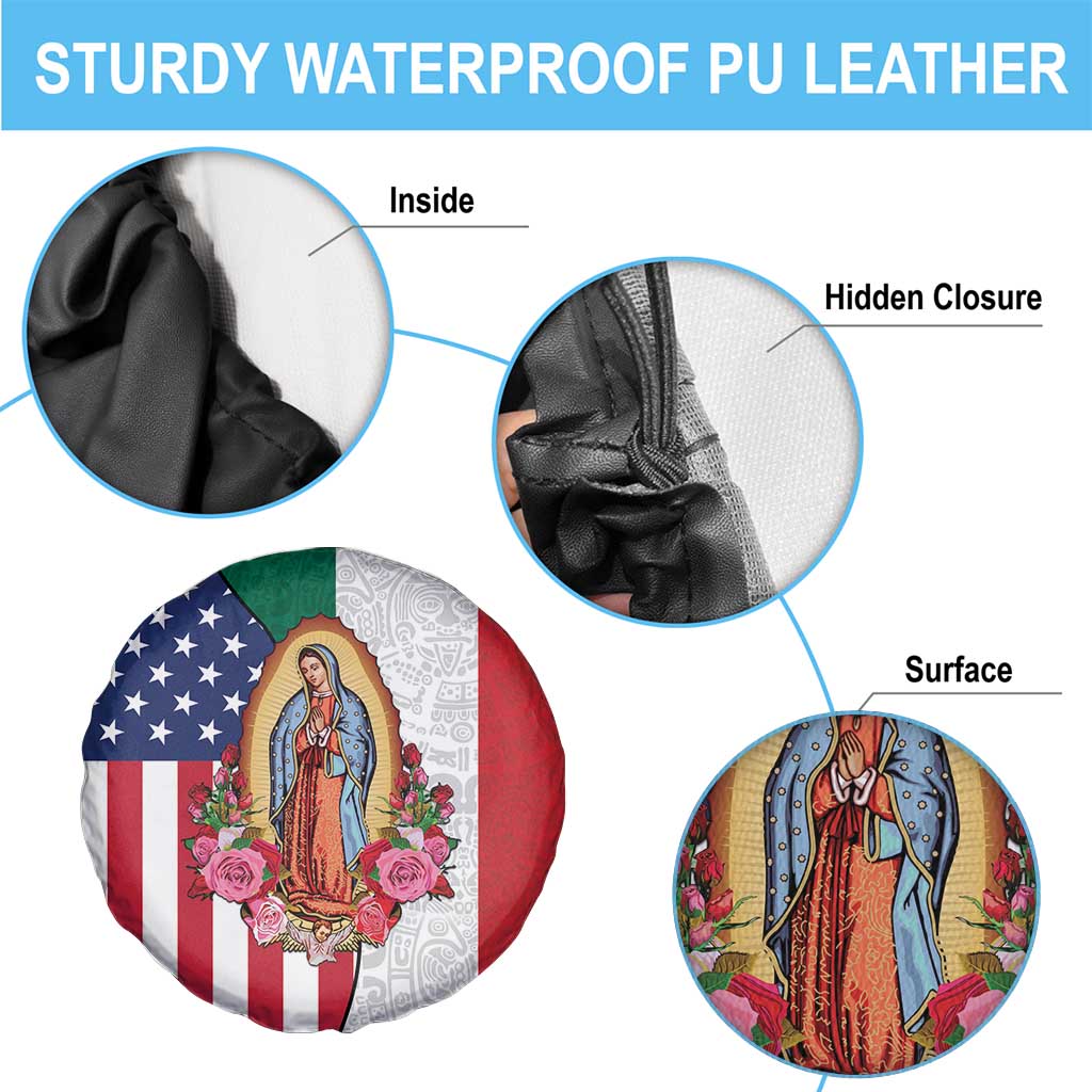 Guadalupe Virgin Mary Spare Tire Cover Mexican American Flag - Wonder Print Shop