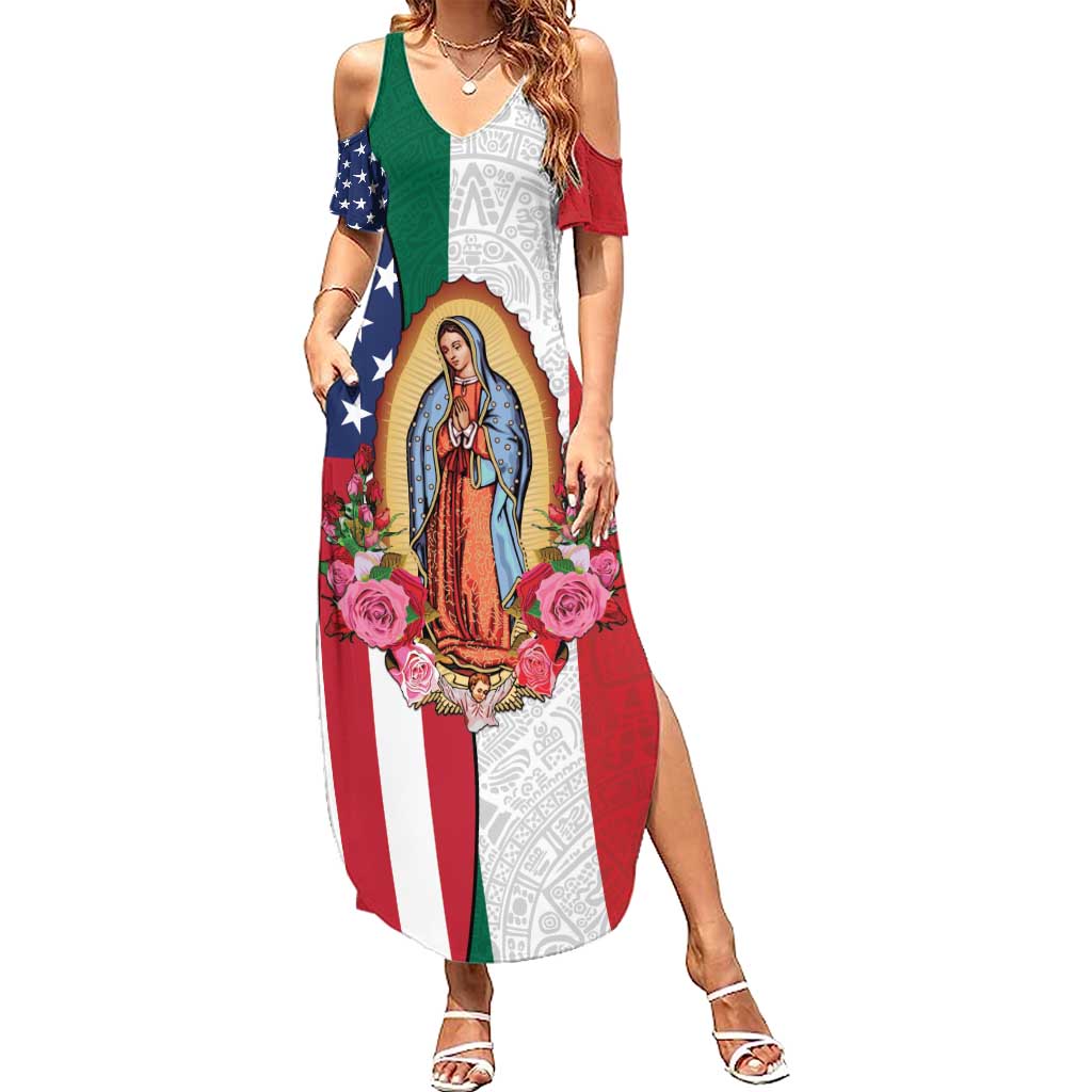 Guadalupe Virgin Mary Summer Maxi Dress Mexican American Flag - Wonder Print Shop