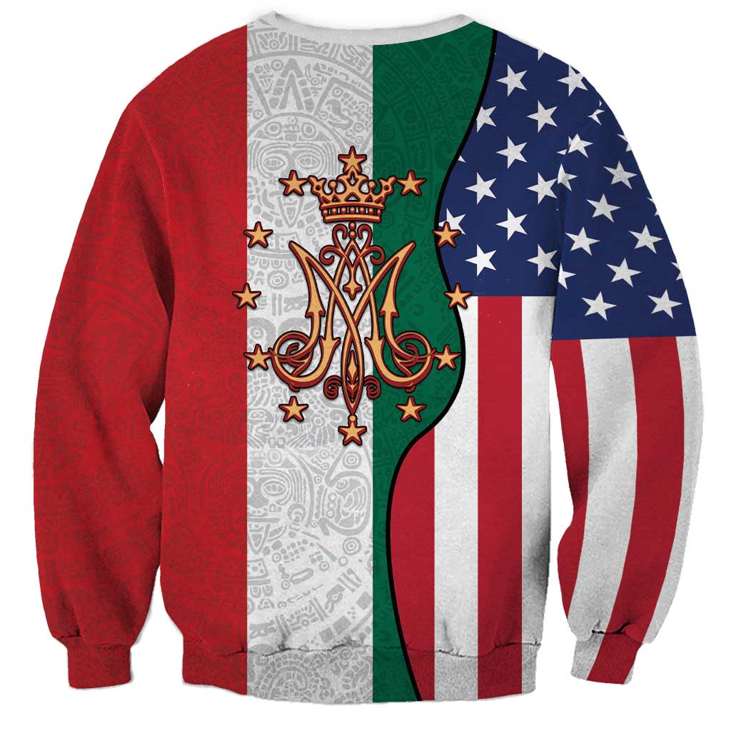 Guadalupe Virgin Mary Sweatshirt Mexican American Flag - Wonder Print Shop