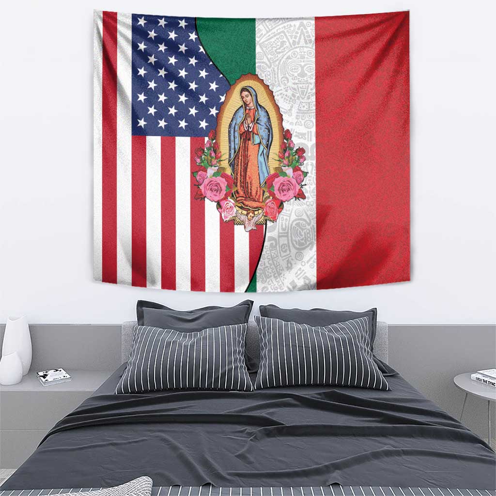 Guadalupe Virgin Mary Tapestry Mexican American Flag - Wonder Print Shop