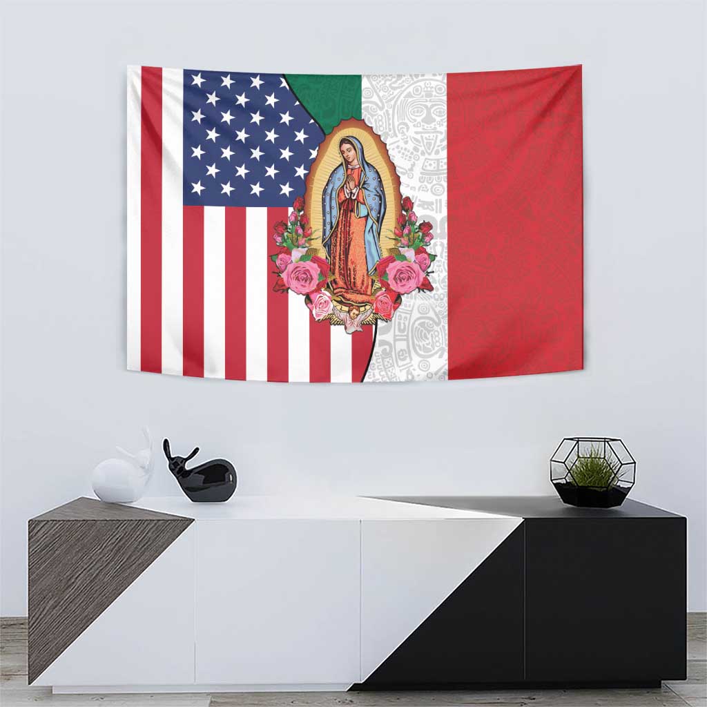 Guadalupe Virgin Mary Tapestry Mexican American Flag - Wonder Print Shop