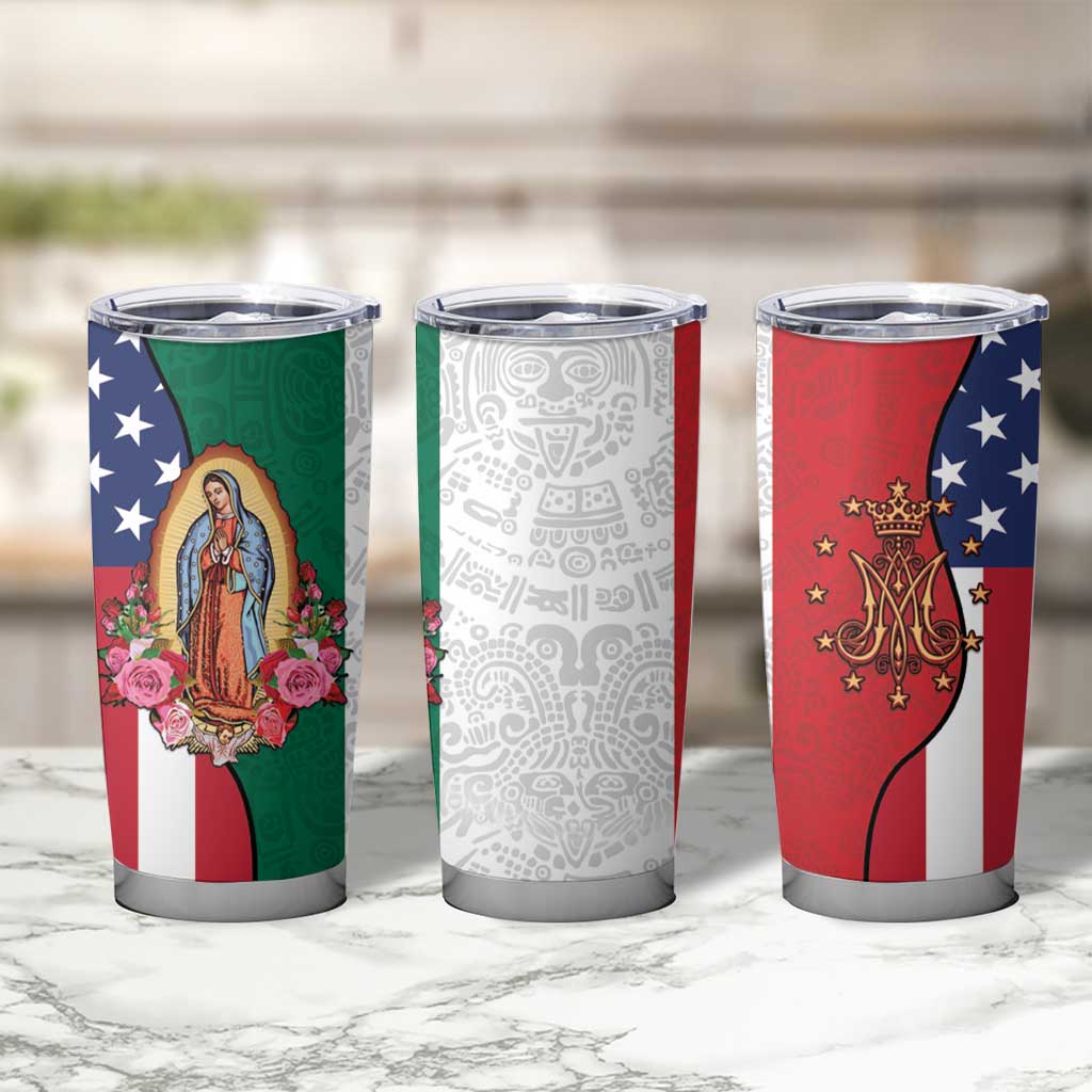 Guadalupe Virgin Mary Tumbler Cup Mexican American Flag - Wonder Print Shop