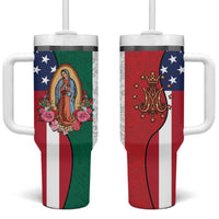 Guadalupe Virgin Mary Tumbler With Handle Mexican American Flag - Wonder Print Shop