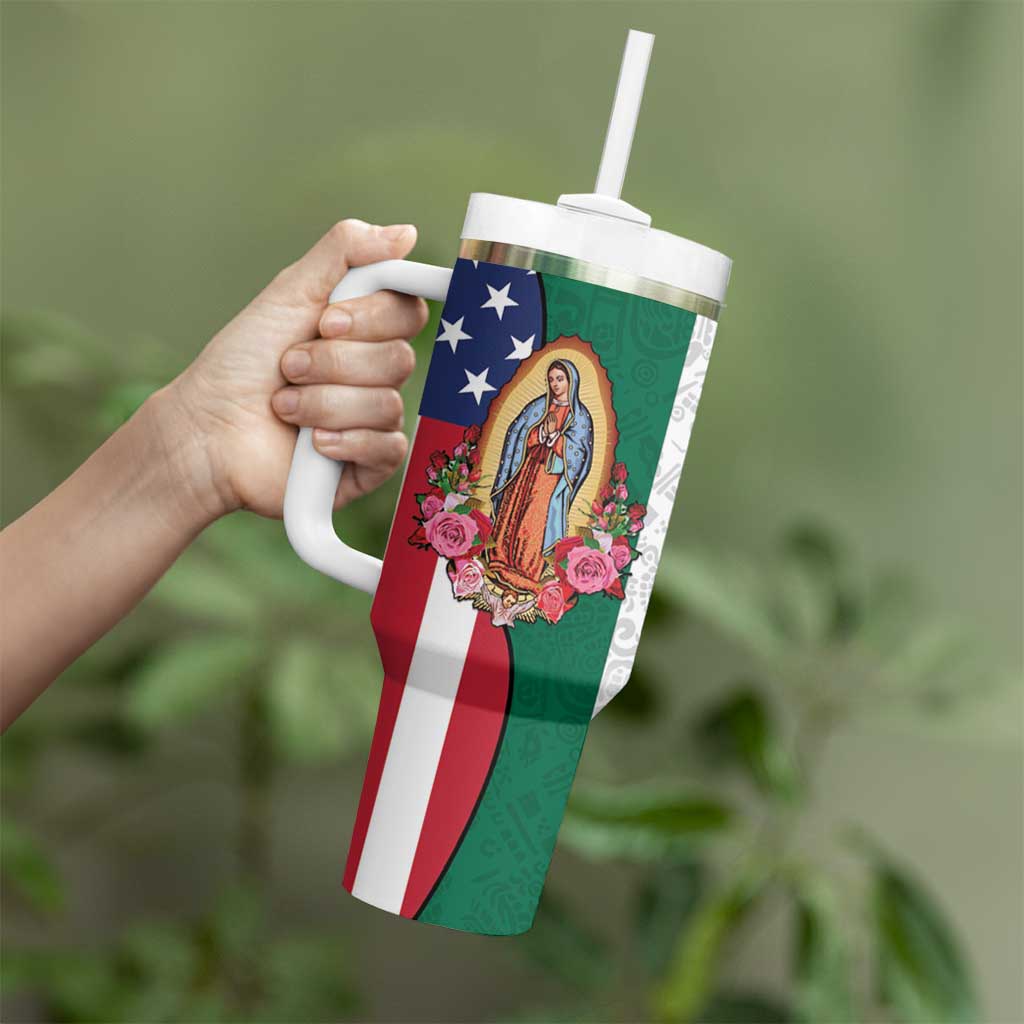 Guadalupe Virgin Mary Tumbler With Handle Mexican American Flag - Wonder Print Shop