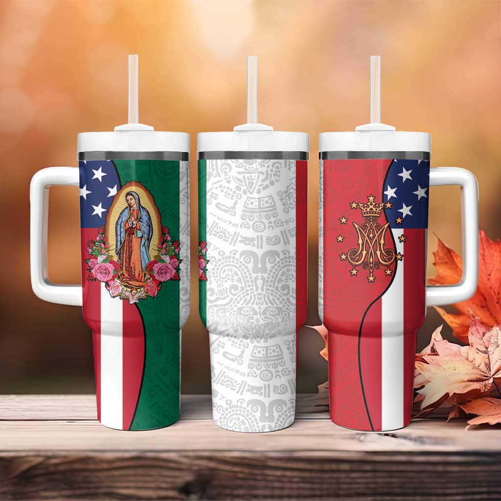 Guadalupe Virgin Mary Tumbler With Handle Mexican American Flag - Wonder Print Shop