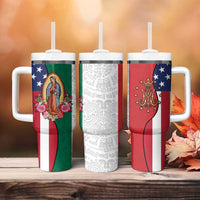 Guadalupe Virgin Mary Tumbler With Handle Mexican American Flag - Wonder Print Shop