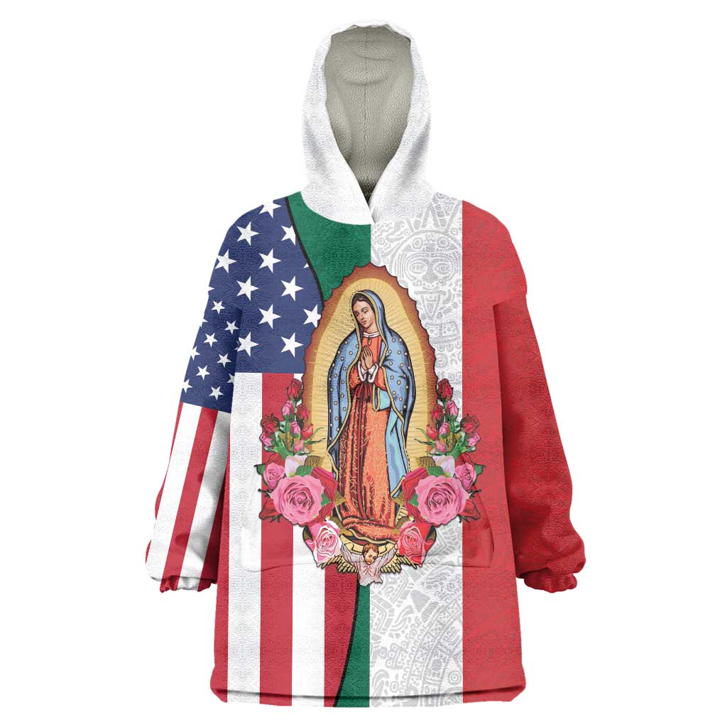 Guadalupe Virgin Mary Wearable Blanket Hoodie Mexican American Flag - Wonder Print Shop