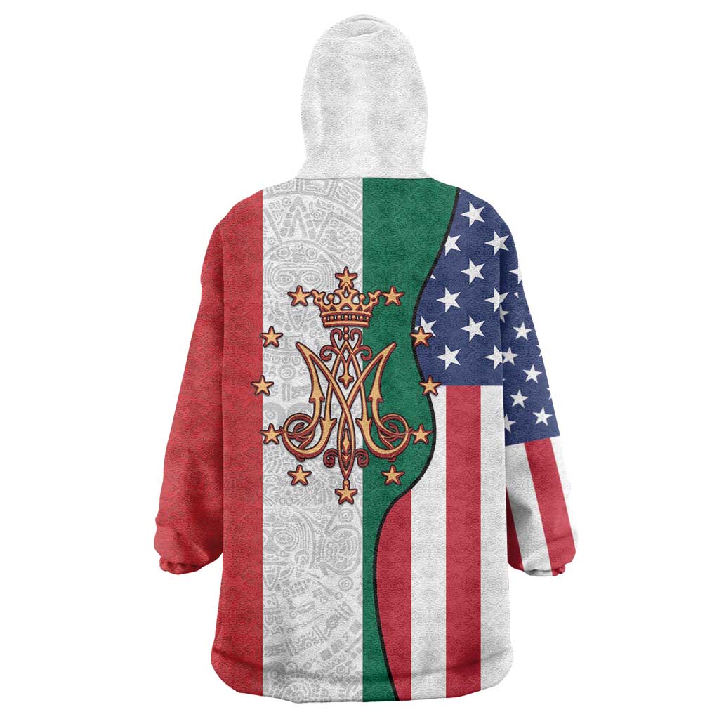 Guadalupe Virgin Mary Wearable Blanket Hoodie Mexican American Flag - Wonder Print Shop