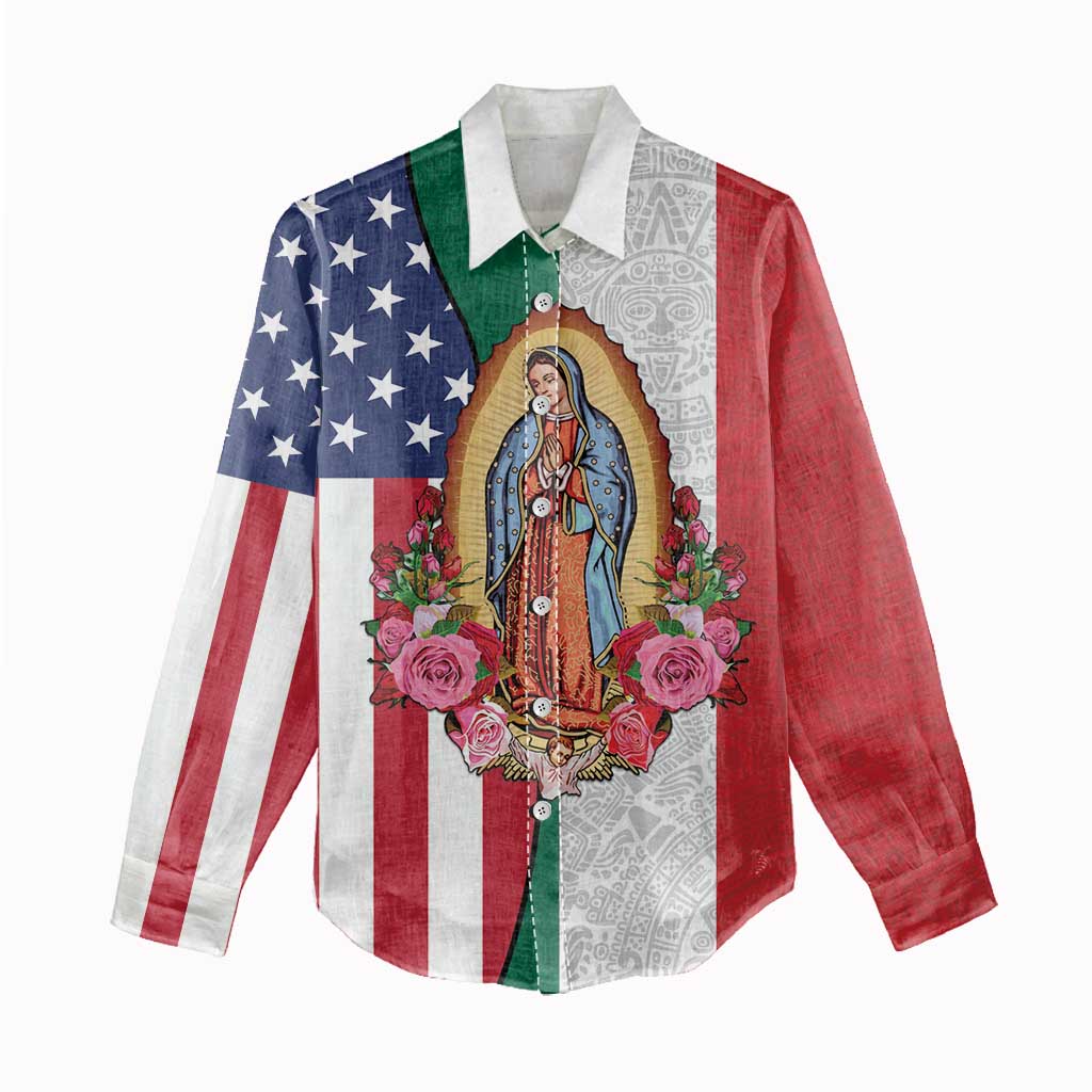 Guadalupe Virgin Mary Women Casual Shirt Mexican American Flag - Wonder Print Shop