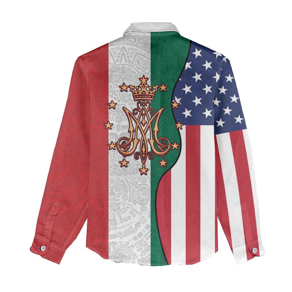Guadalupe Virgin Mary Women Casual Shirt Mexican American Flag - Wonder Print Shop
