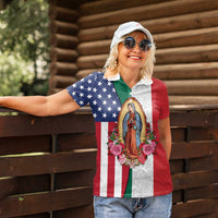 Guadalupe Virgin Mary Women Polo Shirt Mexican American Flag - Wonder Print Shop