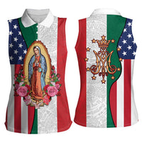 Guadalupe Virgin Mary Women Sleeveless Polo Shirt Mexican American Flag - Wonder Print Shop