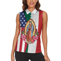 Guadalupe Virgin Mary Women Sleeveless Polo Shirt Mexican American Flag - Wonder Print Shop