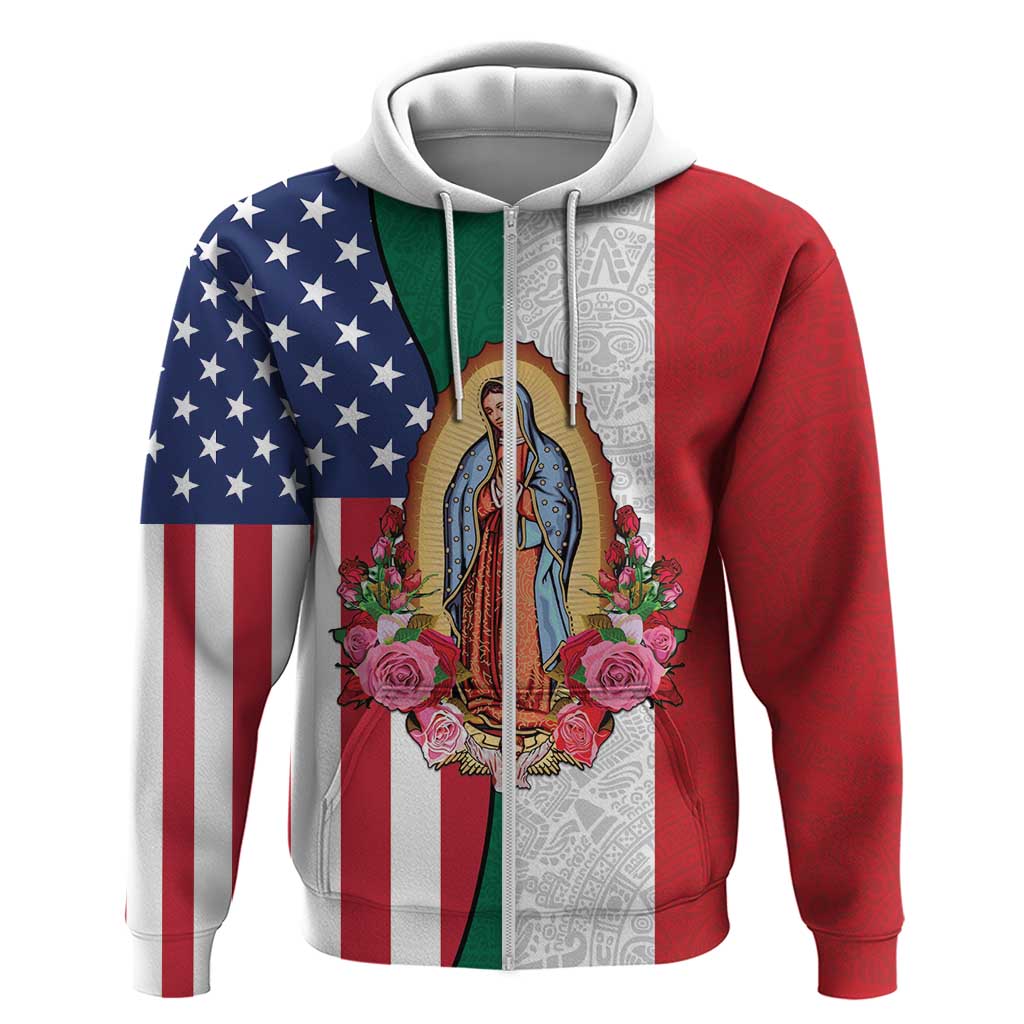 Guadalupe Virgin Mary Zip Hoodie Mexican American Flag - Wonder Print Shop