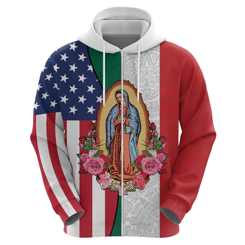 Guadalupe Virgin Mary Zip Hoodie Mexican American Flag - Wonder Print Shop