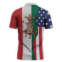 Guadalupe Virgin Mary Zipper Polo Shirt Mexican American Flag - Wonder Print Shop