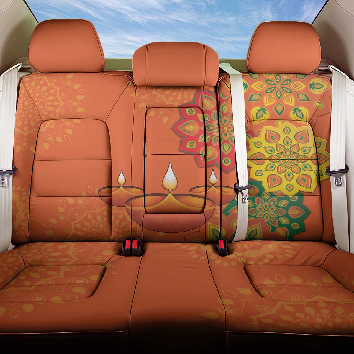 Happy Diwali India Back Car Seat Cover With Rangoli Patterns - Wonder Print Shop