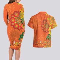 Happy Diwali India Couples Matching Long Sleeve Bodycon Dress and Hawaiian Shirt With Rangoli Patterns - Wonder Print Shop