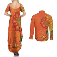 Happy Diwali India Couples Matching Summer Maxi Dress and Long Sleeve Button Shirt With Rangoli Patterns - Wonder Print Shop