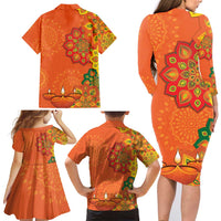 Happy Diwali India Family Matching Long Sleeve Bodycon Dress and Hawaiian Shirt With Rangoli Patterns - Wonder Print Shop