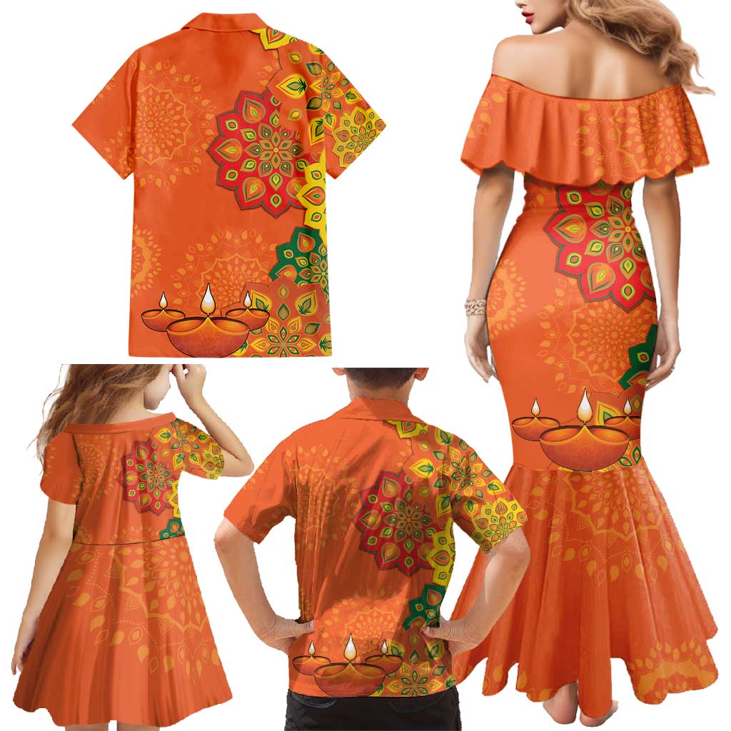 Happy Diwali India Family Matching Mermaid Dress and Hawaiian Shirt With Rangoli Patterns - Wonder Print Shop