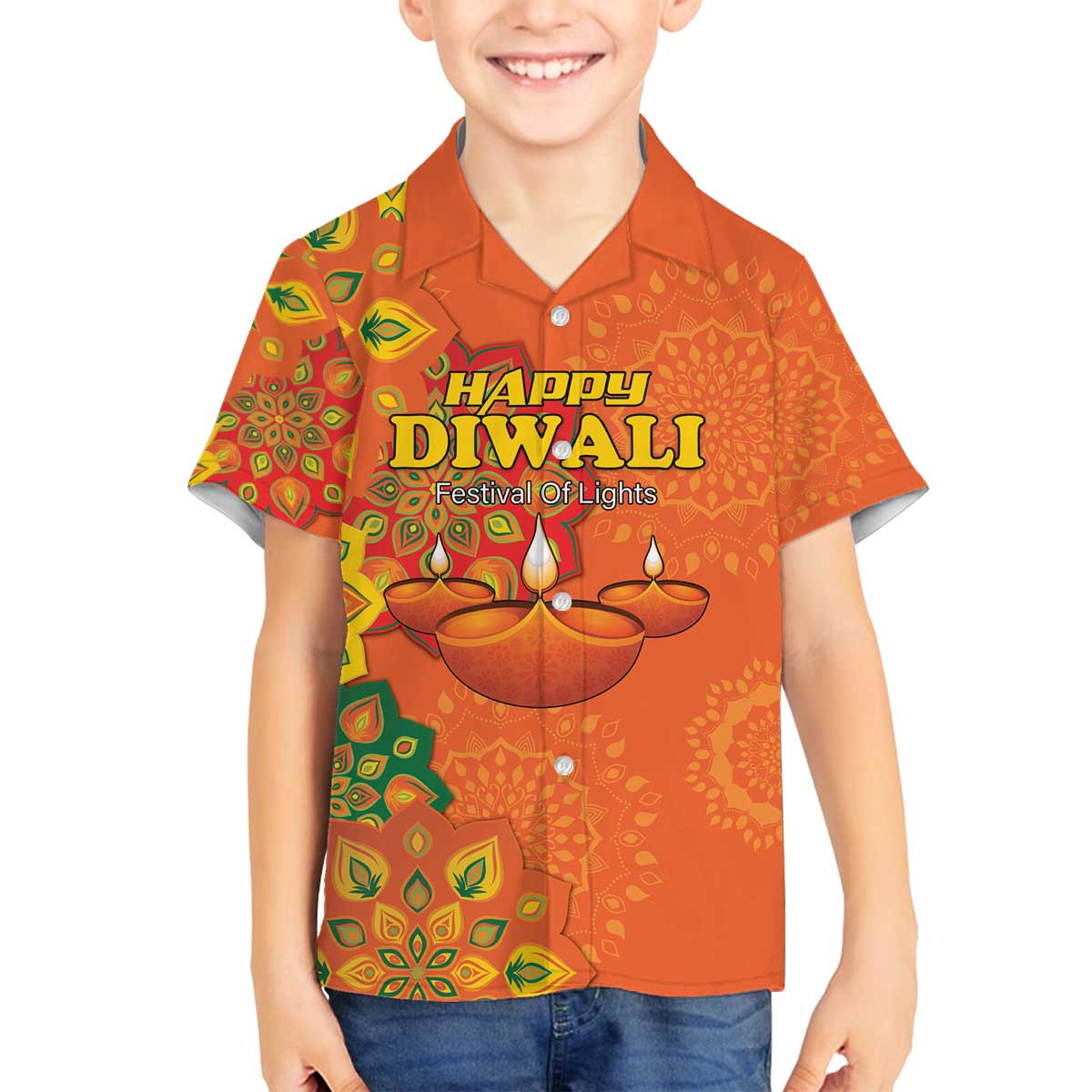 Happy Diwali India Family Matching Puletasi and Hawaiian Shirt With Rangoli Patterns - Wonder Print Shop