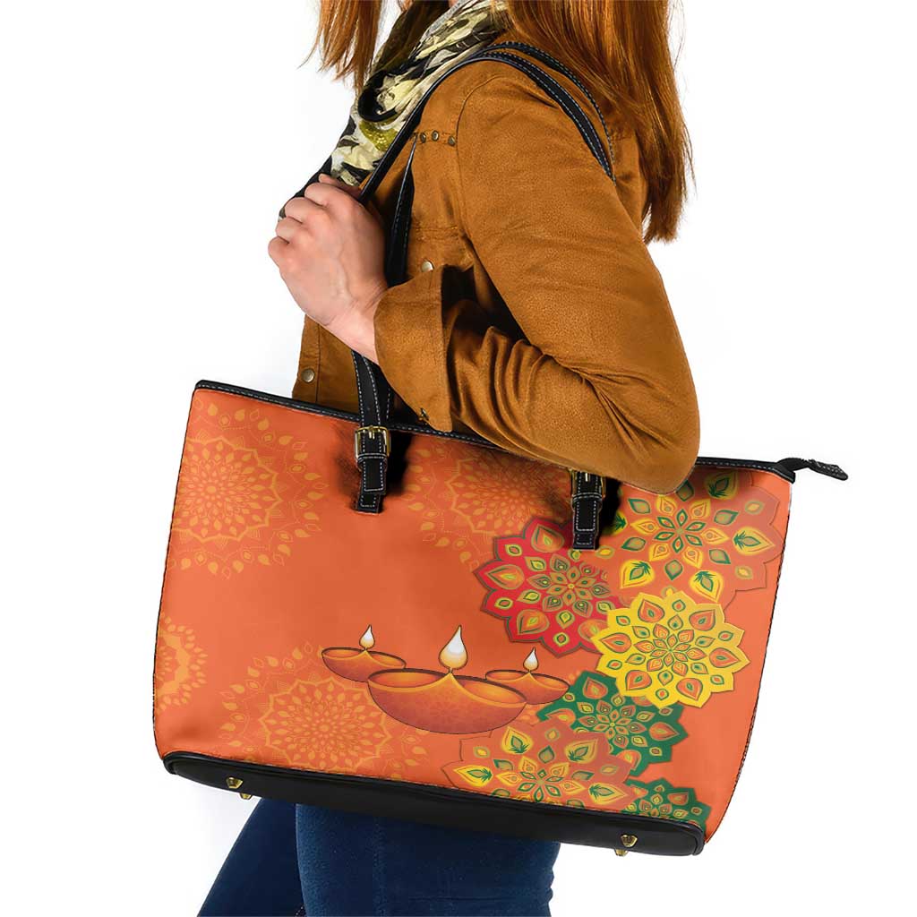 Happy Diwali India Leather Tote Bag With Rangoli Patterns - Wonder Print Shop