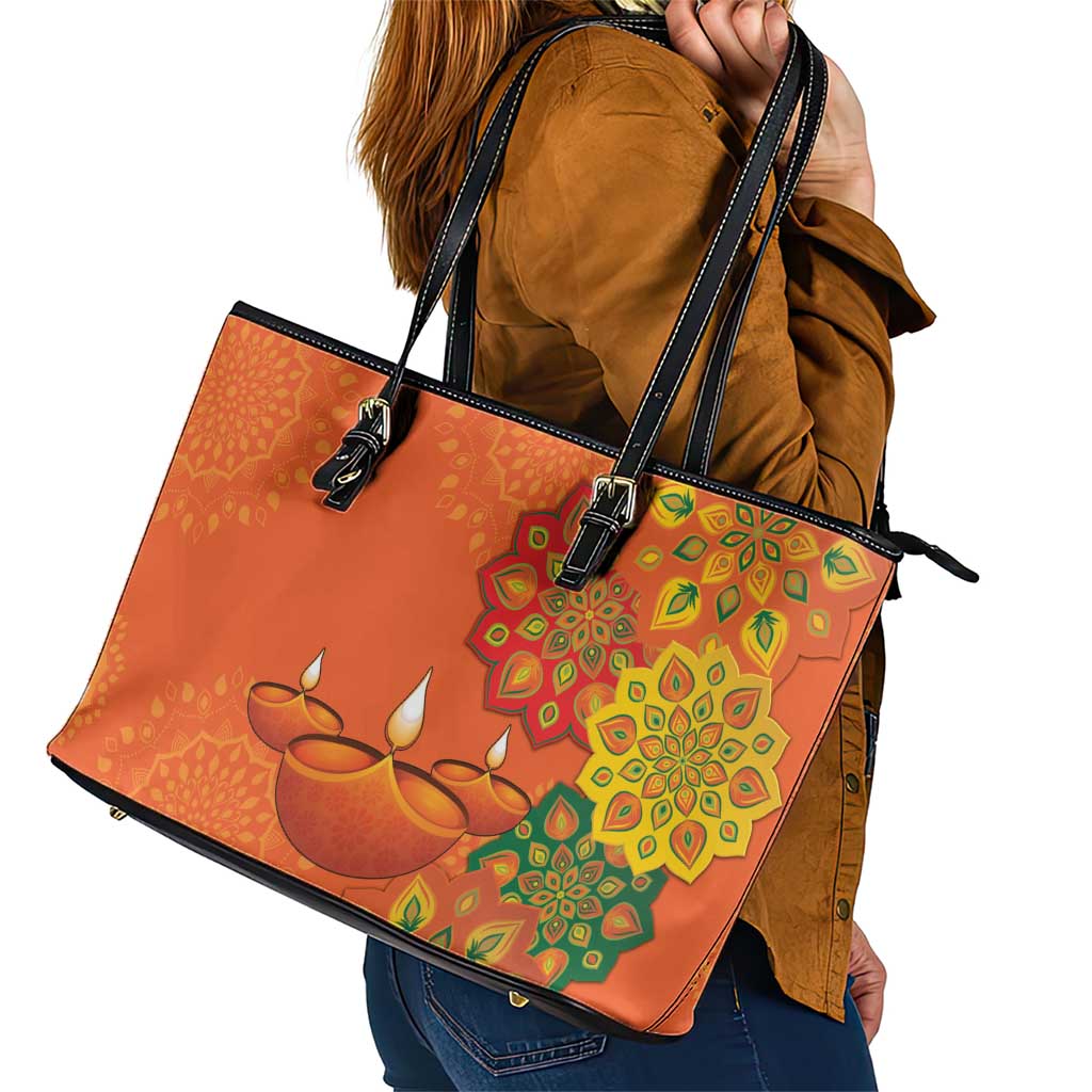 Happy Diwali India Leather Tote Bag With Rangoli Patterns - Wonder Print Shop