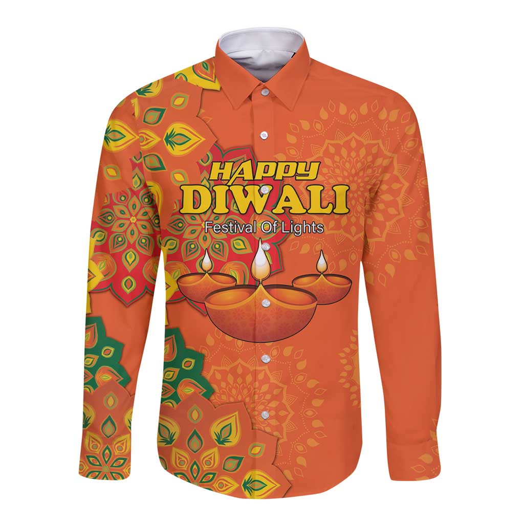 Happy Diwali India Long Sleeve Button Shirt With Rangoli Patterns - Wonder Print Shop