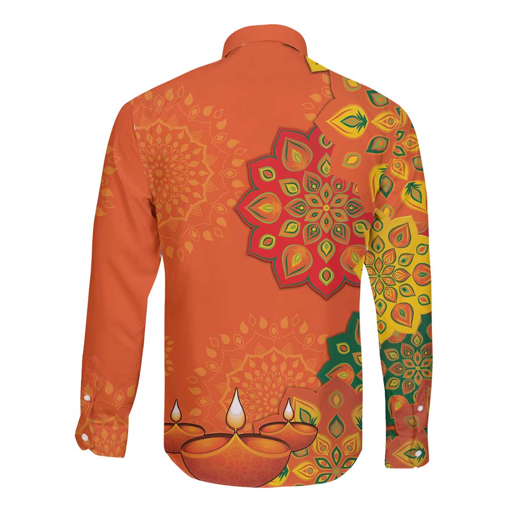 Happy Diwali India Long Sleeve Button Shirt With Rangoli Patterns - Wonder Print Shop
