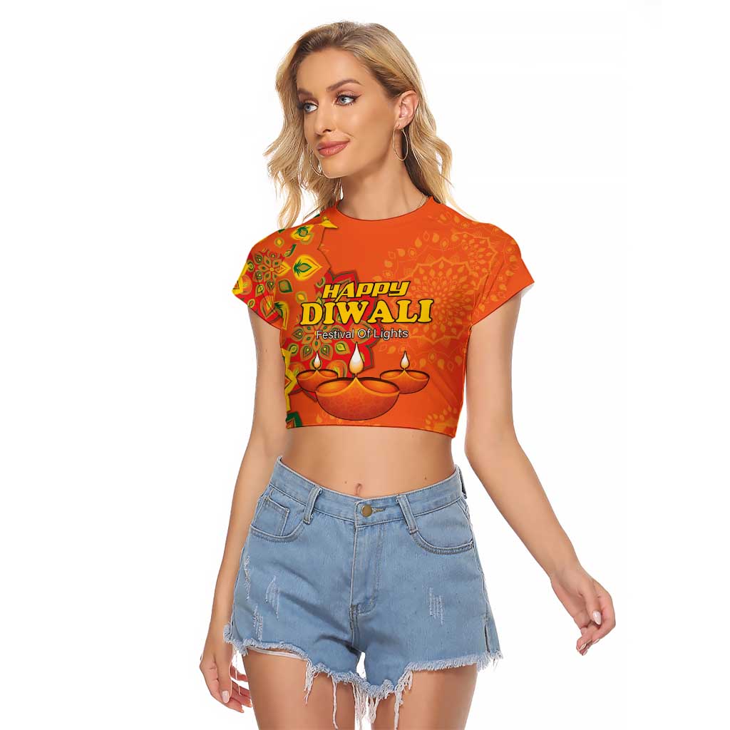 Happy Diwali India Raglan Cropped T Shirt With Rangoli Patterns - Wonder Print Shop