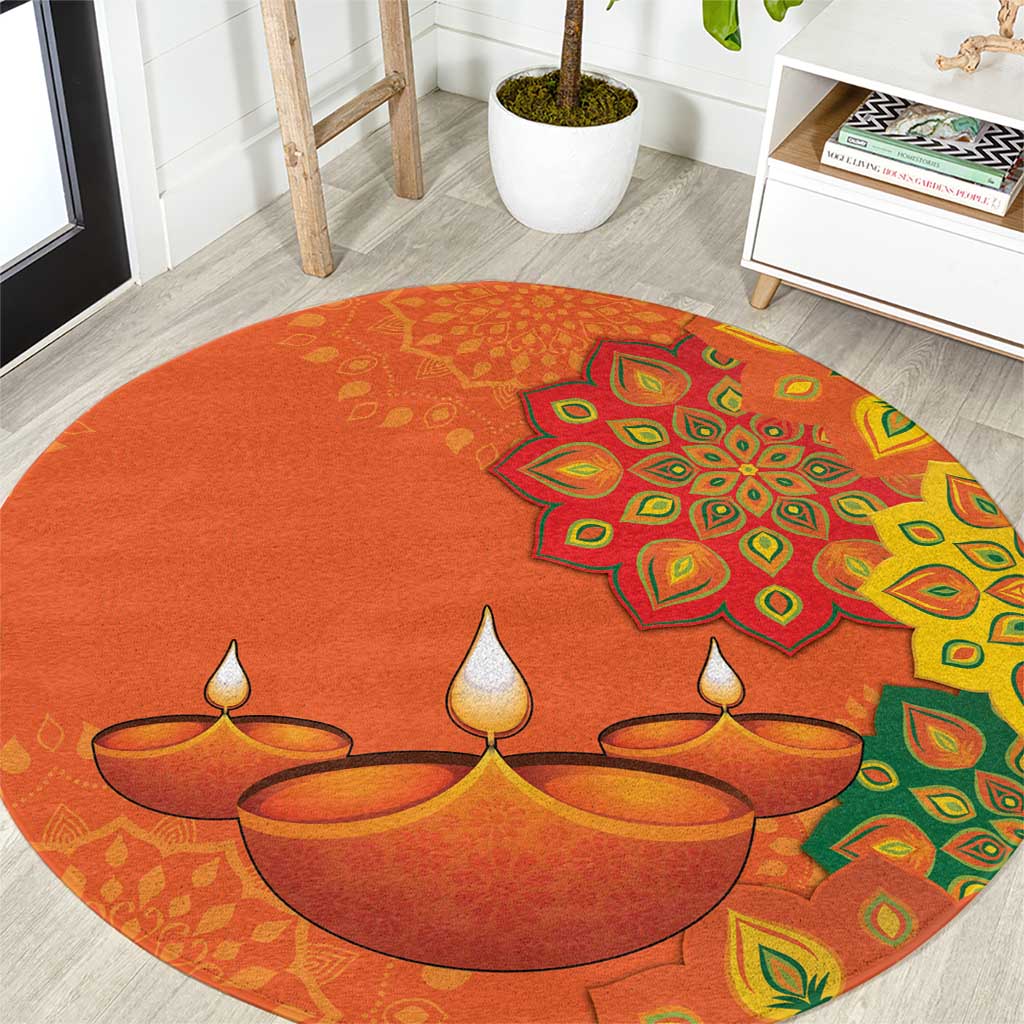 Happy Diwali India Round Carpet With Rangoli Patterns