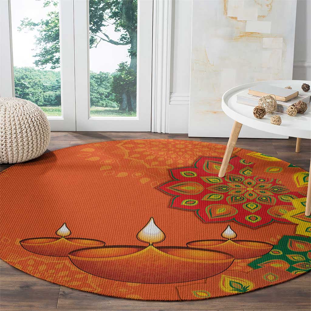 Happy Diwali India Round Carpet With Rangoli Patterns