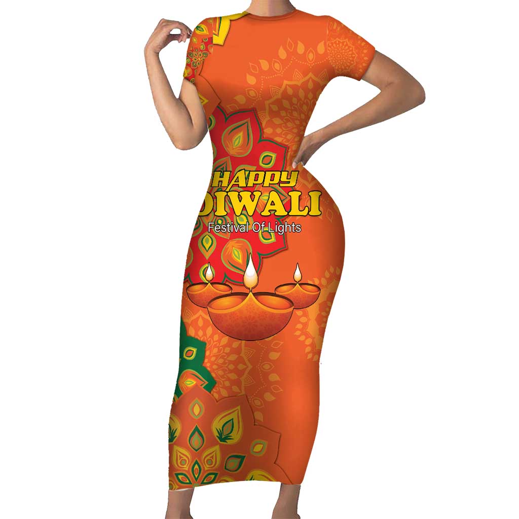 Happy Diwali India Short Sleeve Bodycon Dress With Rangoli Patterns - Wonder Print Shop