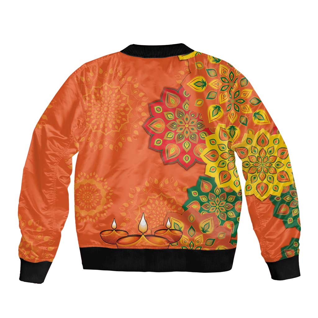 Happy Diwali India Sleeve Zip Bomber Jacket With Rangoli Patterns - Wonder Print Shop