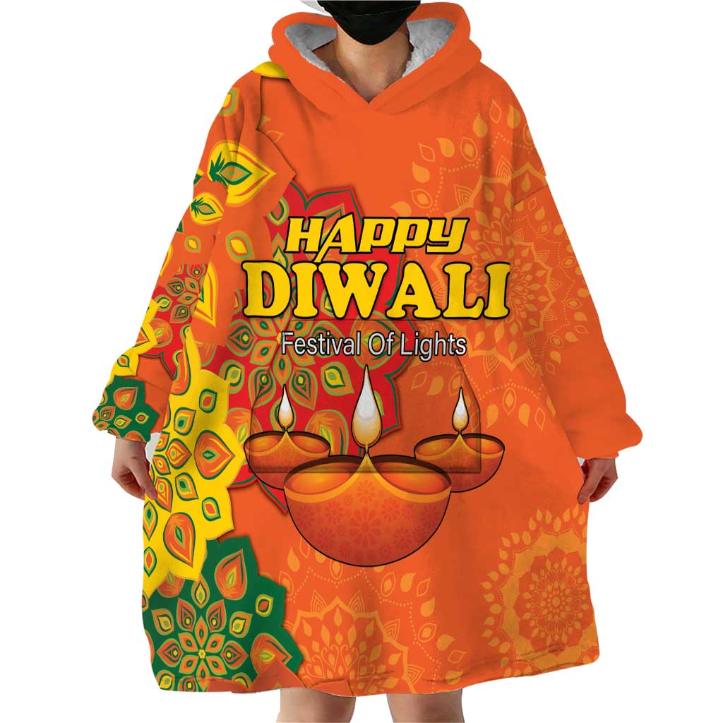 Happy Diwali India Wearable Blanket Hoodie With Rangoli Patterns - Wonder Print Shop