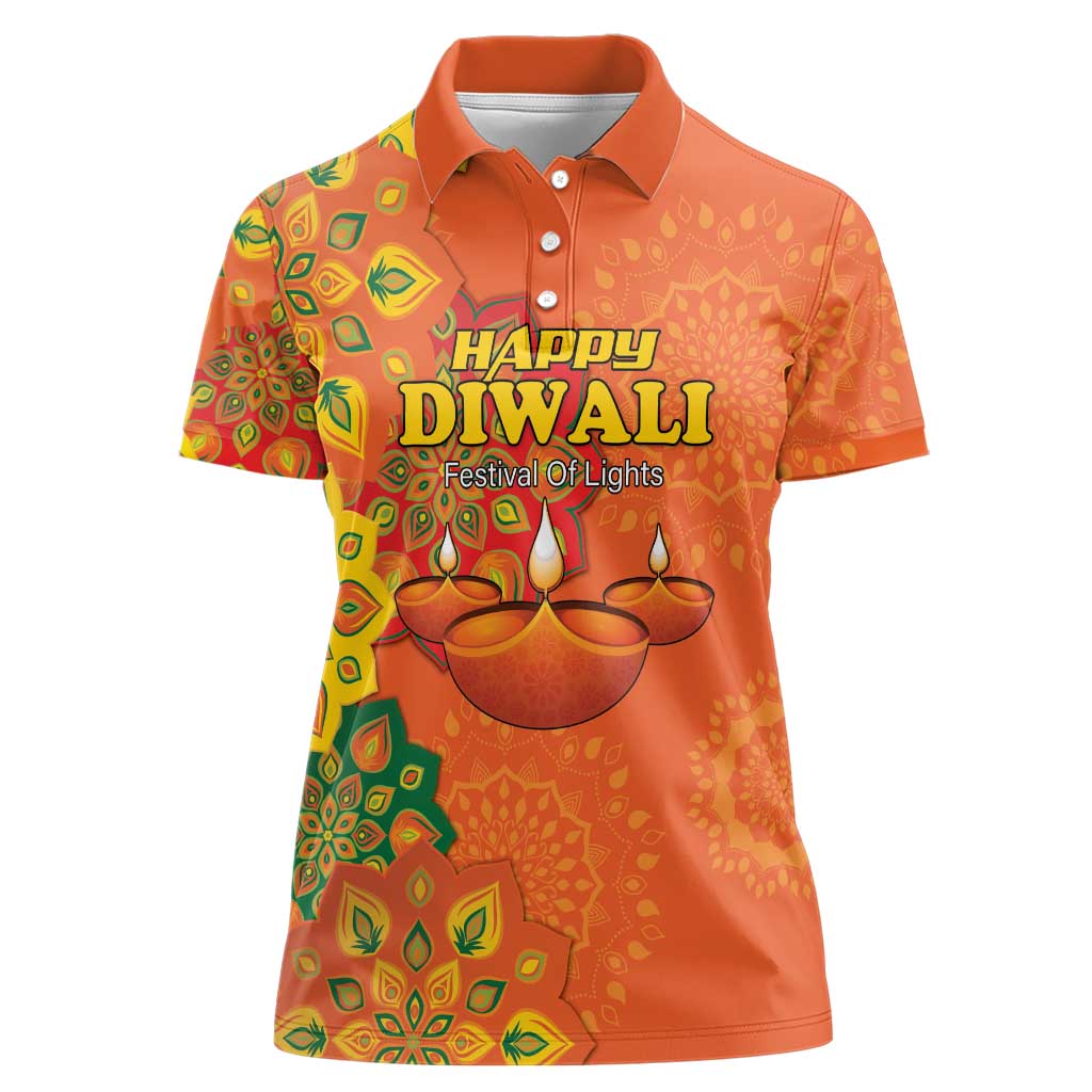 Happy Diwali India Women Polo Shirt With Rangoli Patterns - Wonder Print Shop