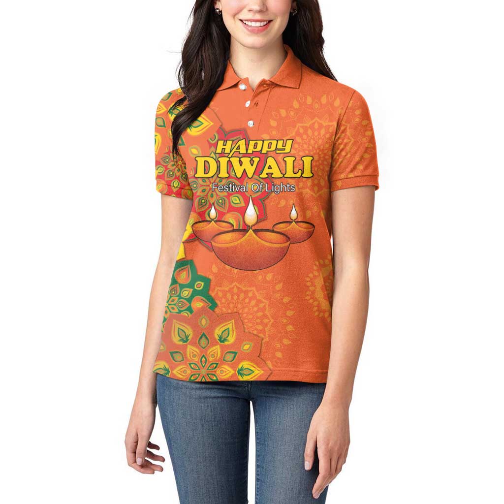 Happy Diwali India Women Polo Shirt With Rangoli Patterns - Wonder Print Shop