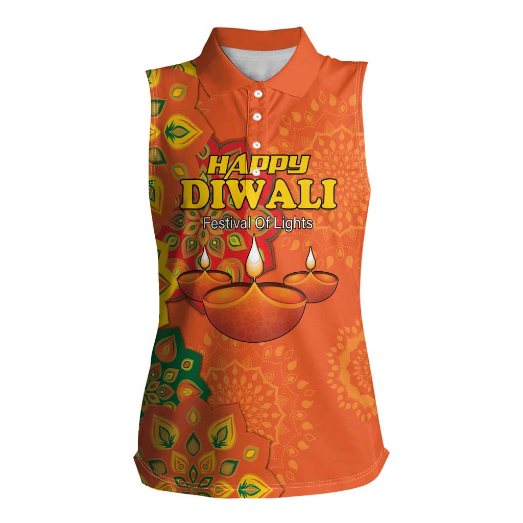 Happy Diwali India Women Sleeveless Polo Shirt With Rangoli Patterns - Wonder Print Shop