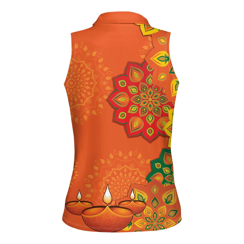 Happy Diwali India Women Sleeveless Polo Shirt With Rangoli Patterns - Wonder Print Shop