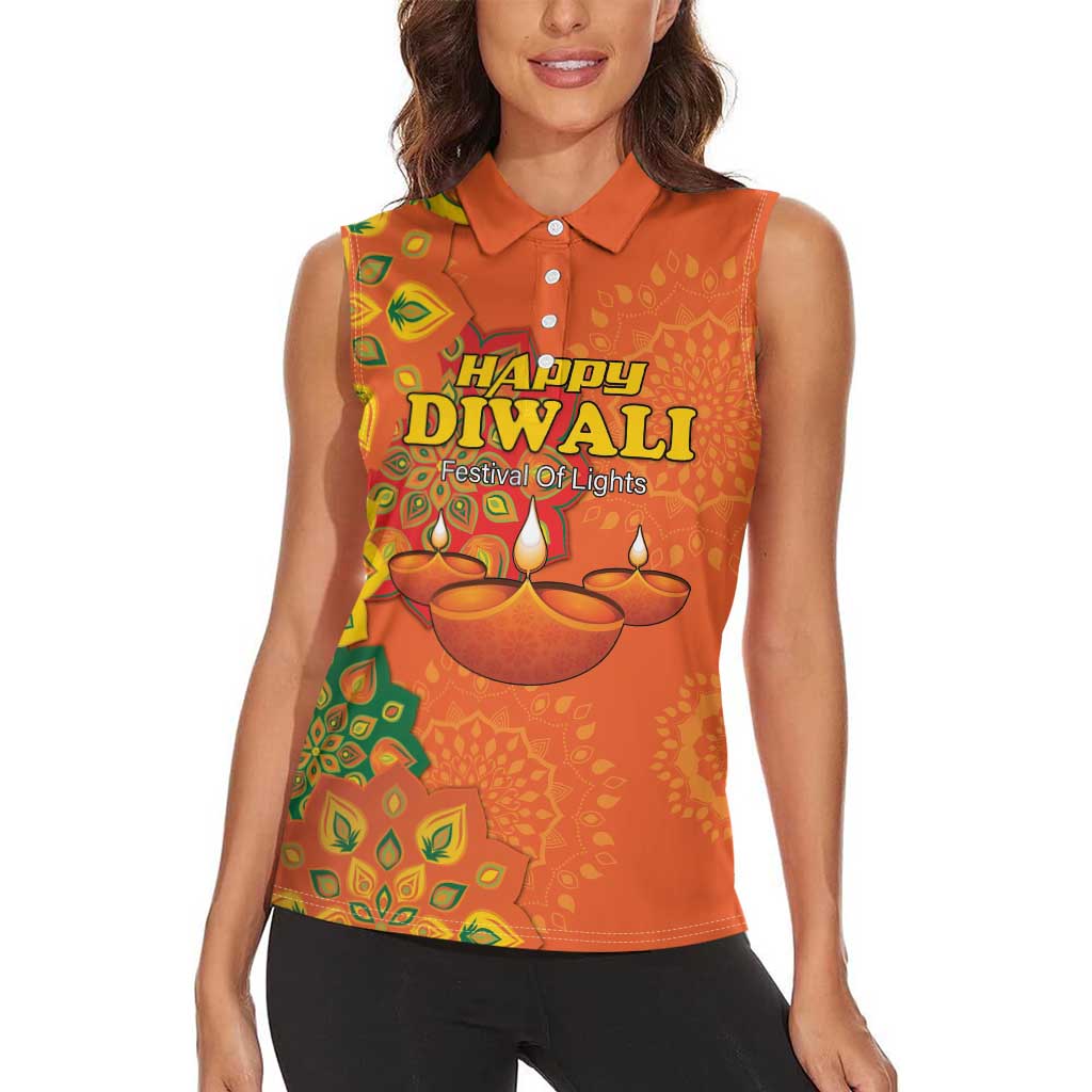 Happy Diwali India Women Sleeveless Polo Shirt With Rangoli Patterns - Wonder Print Shop