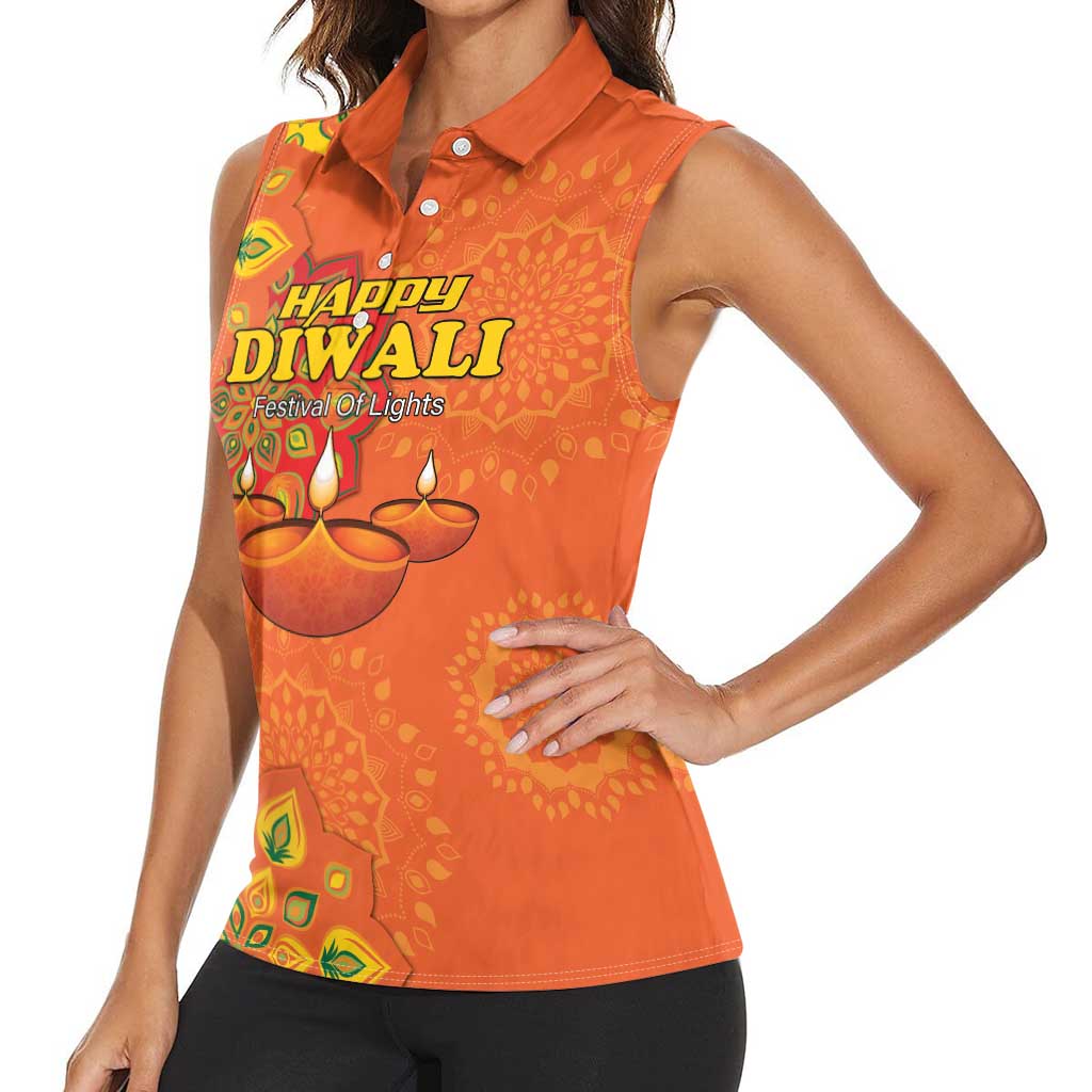 Happy Diwali India Women Sleeveless Polo Shirt With Rangoli Patterns - Wonder Print Shop
