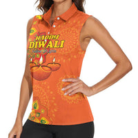 Happy Diwali India Women Sleeveless Polo Shirt With Rangoli Patterns - Wonder Print Shop