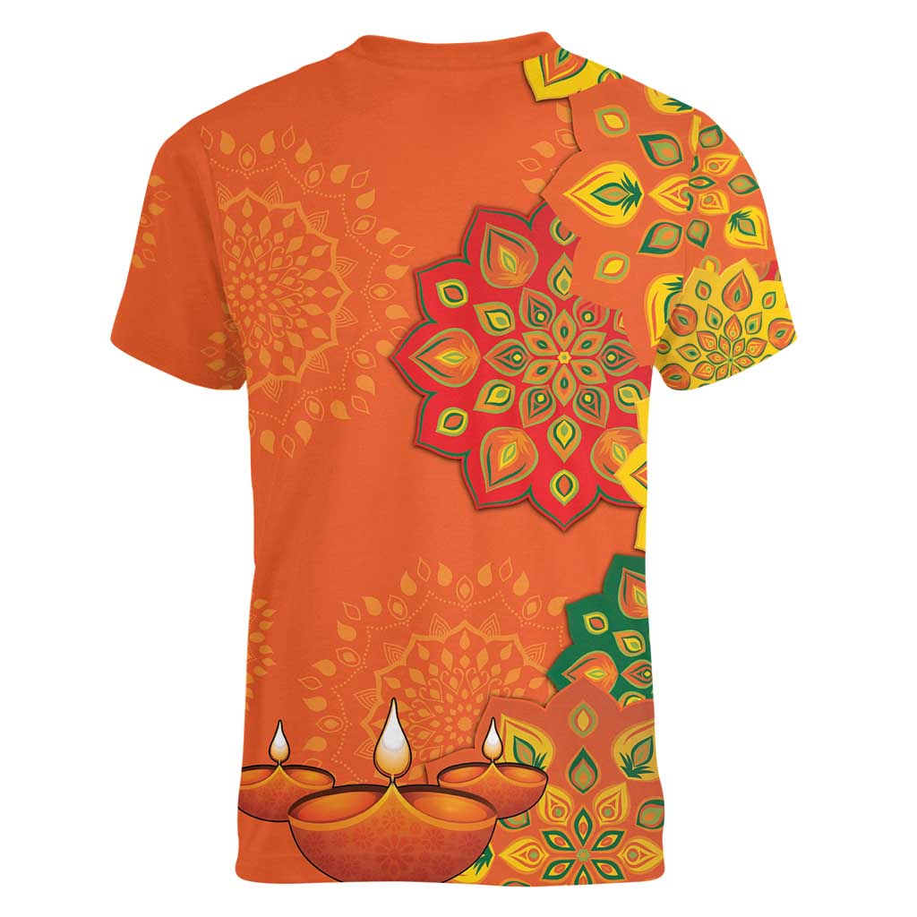 Happy Diwali India Women V-Neck T-Shirt With Rangoli Patterns - Wonder Print Shop