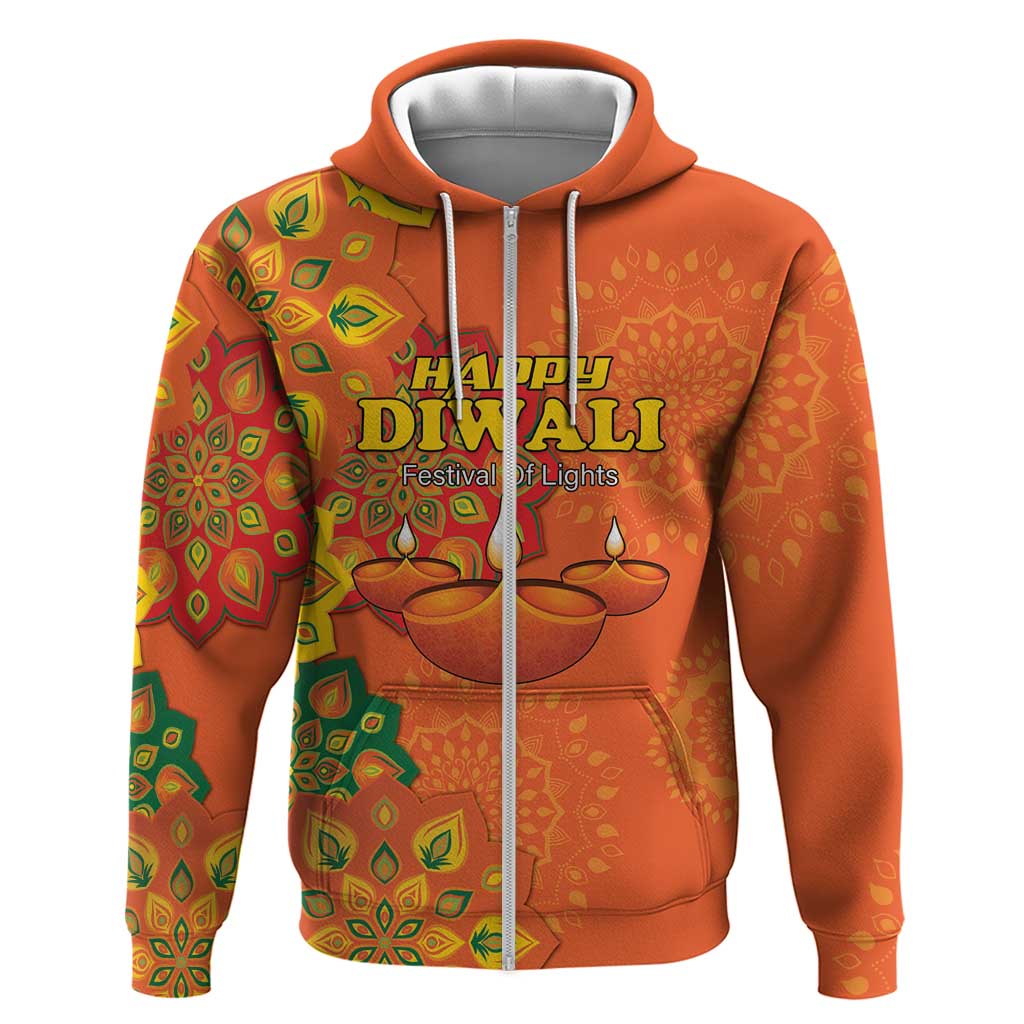Happy Diwali India Zip Hoodie With Rangoli Patterns - Wonder Print Shop