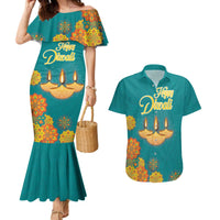 Personalized India Diwali Couples Matching Mermaid Dress and Hawaiian Shirt Festival Of Light With Diya - Wonder Print Shop