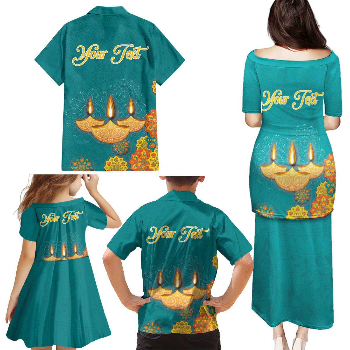 Personalized India Diwali Family Matching Puletasi and Hawaiian Shirt Festival Of Light With Diya - Wonder Print Shop