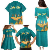 Personalized India Diwali Family Matching Puletasi and Hawaiian Shirt Festival Of Light With Diya - Wonder Print Shop